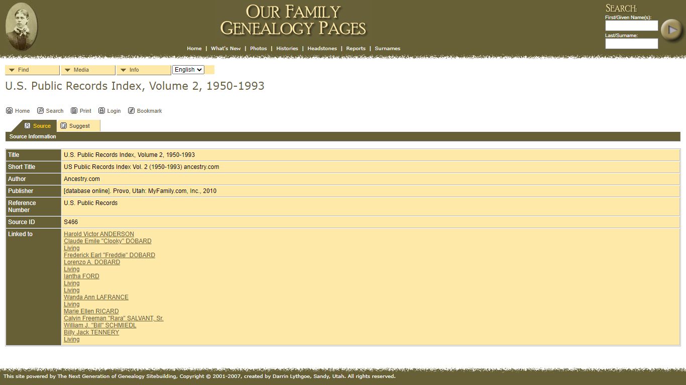 U.S. Public Records Index, Volume 2, 1950-1993